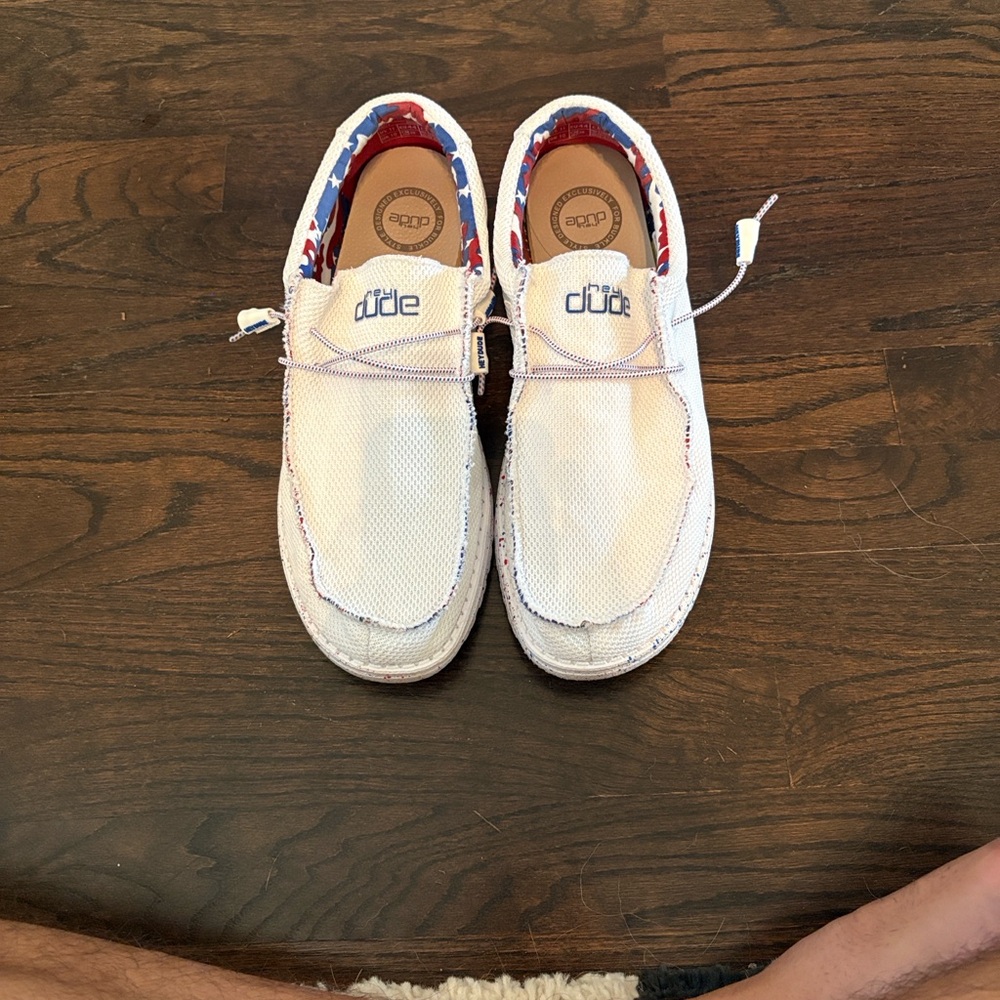 Hey Dude Men's White Loafers with Patterned Trim
